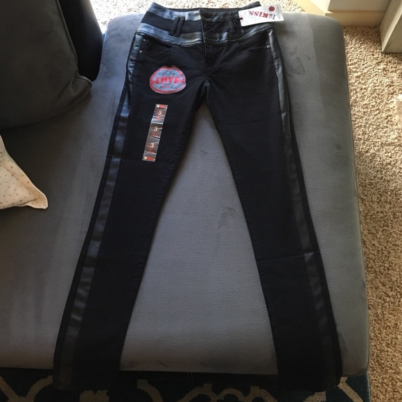 Black Skinny Jeans With Pleather Stripes - Picture 5 of 10